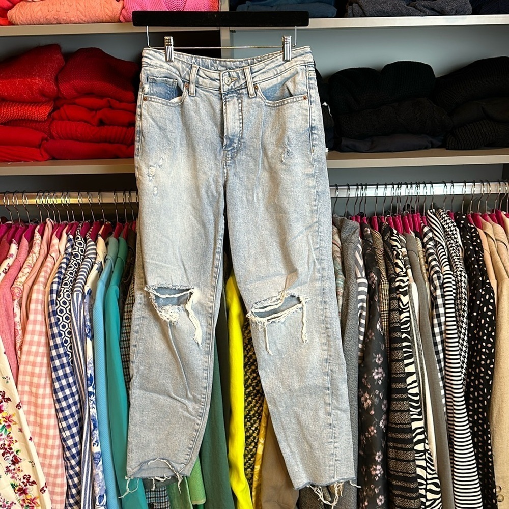 Old Navy OG straight leg distressed raw hem jeans size 4